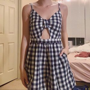 Navy blue gingham romper